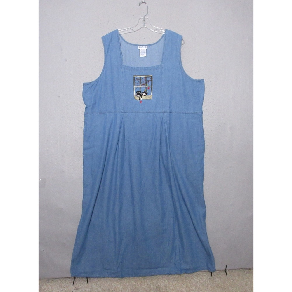Blair Overall Dress 2XL Denim Jumper Cat Lady Embroidered Cotton Modest Maxi